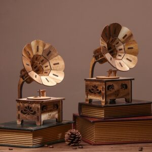 Vintage Wooden Phonograph Music Box
