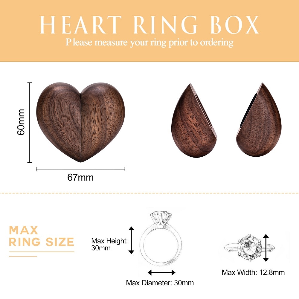 Personalized Heart Shaped Wedding , Engagement Double Ring Wooden Box