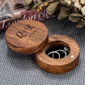 Customized Round  Wood Engraved Wedding Ring Box
