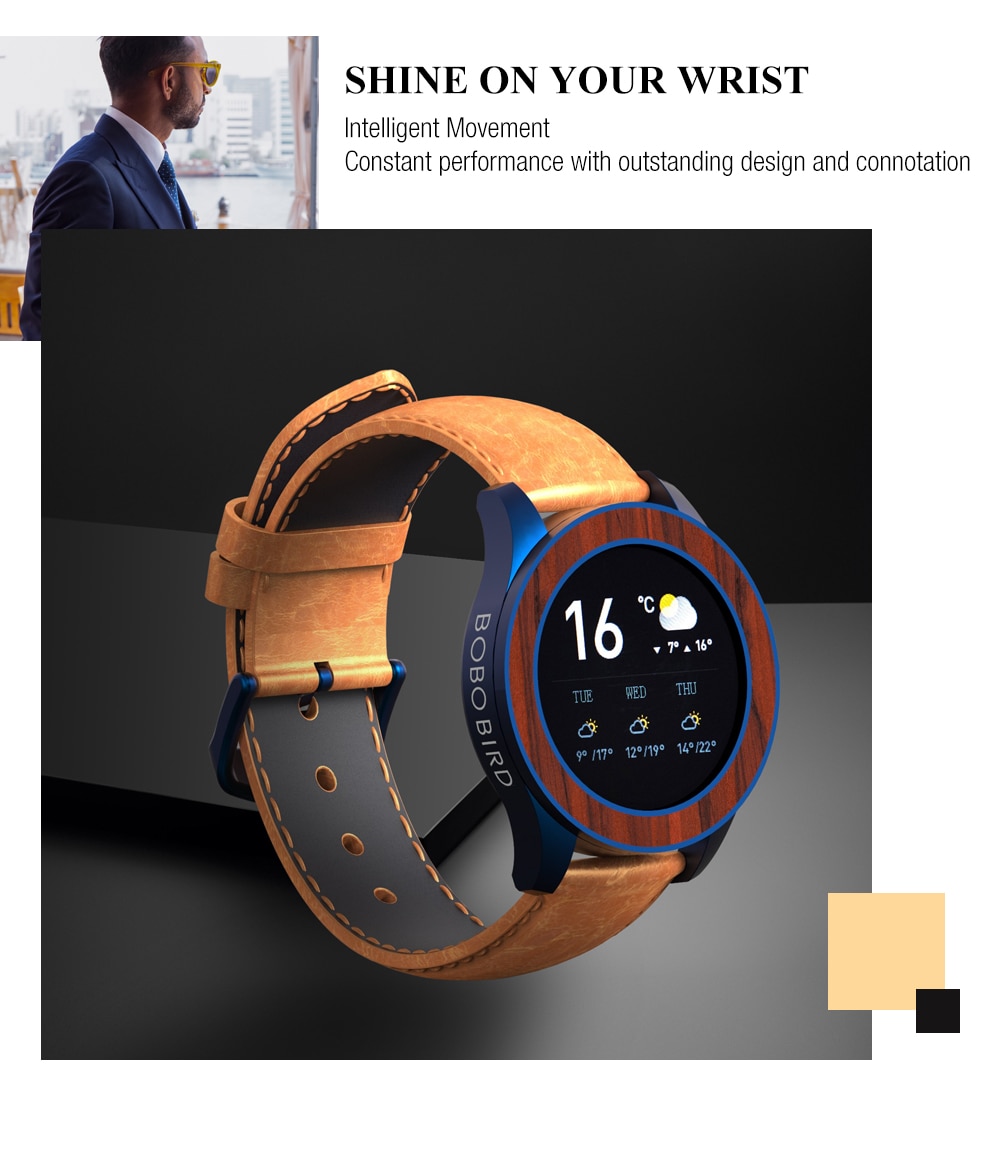 Smart Watch Wood Watch Multifunction Sport Bluetooth Wristwatch