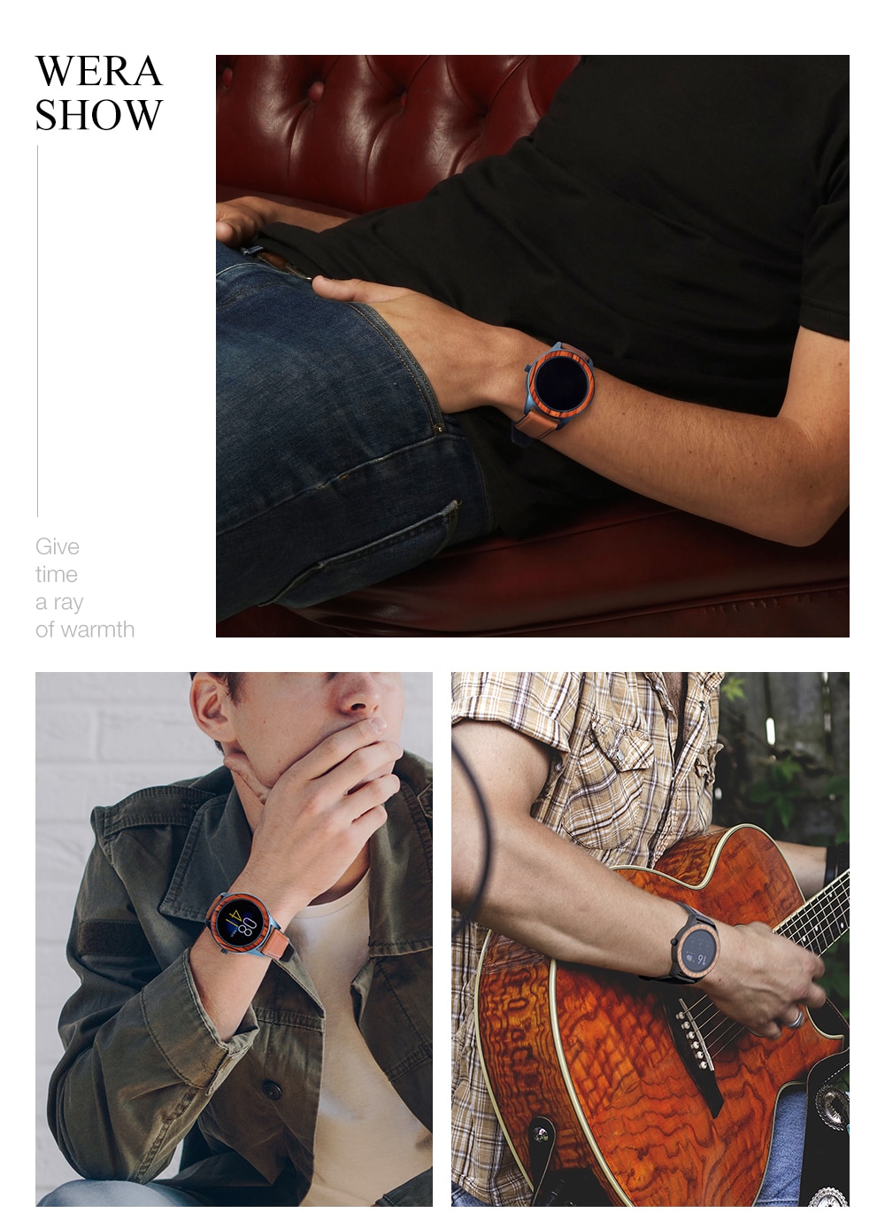 Smart Watch Wood Watch Multifunction Sport Bluetooth Wristwatch