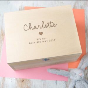 Personalized  Engraved Wooden Memory Box - For Baby Girl or Boy